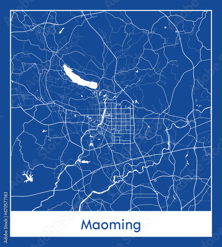 Maoming China Asia City map blue print vector illustration photo