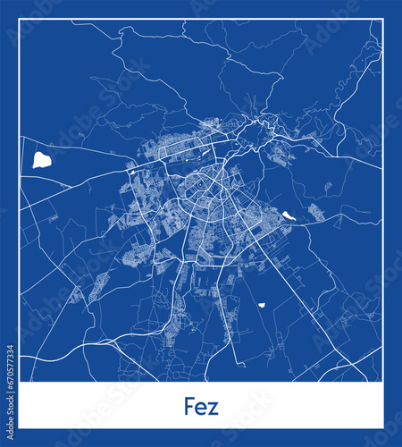 Fez Morocco Africa City map blue print vector illustration