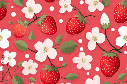 seamless pattern with cute Strawberry and flower  illustrations,a simple design for baby room decor and nursery decoration.Strawberry illustrations for nursery decor.
