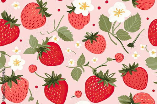 seamless pattern with cute Strawberry and flower  illustrations,a simple design for baby room decor and nursery decoration.Strawberry illustrations for nursery decor.