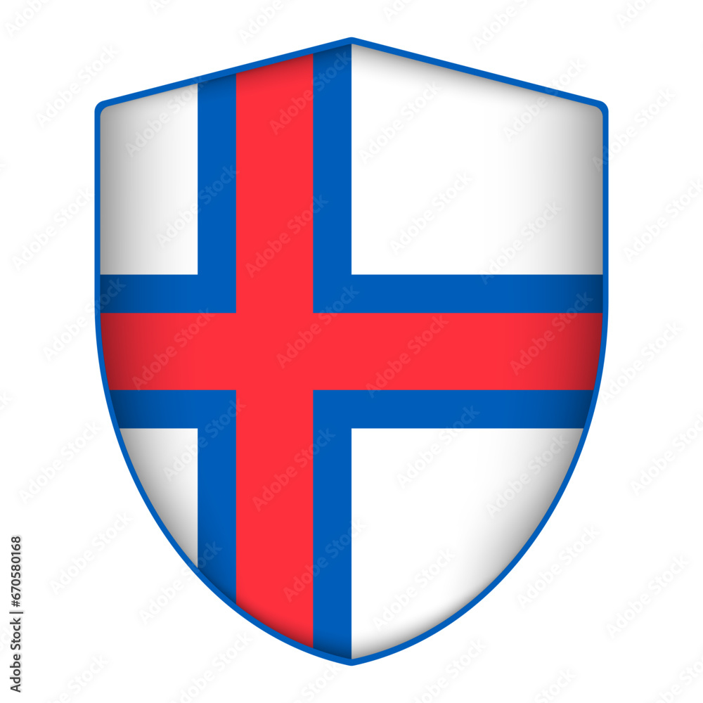 Faroe Islands flag in shield shape. Vector illustration. Faroe Islands flag in shield shape. Vector illustration.