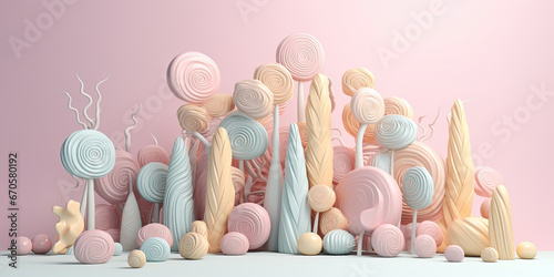 Candies As Trees And Bushes In Pastel Colors photo