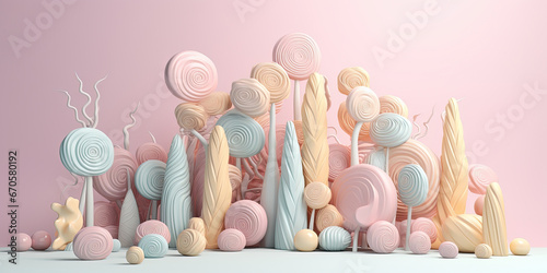 Candies As Trees And Bushes In Pastel Colors