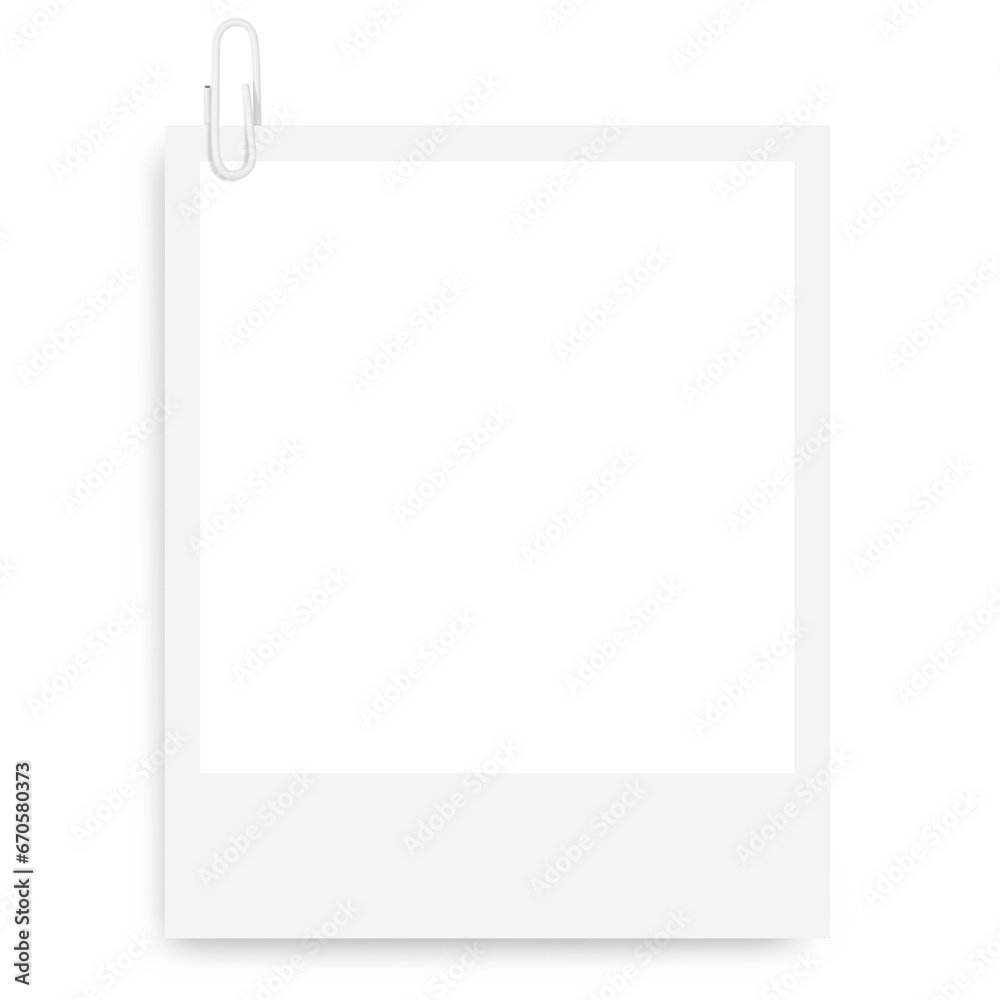white Polaroid photo frame with a white paper clip on a blank background. white Polaroid photo frame with a white paper clip on a blank background.