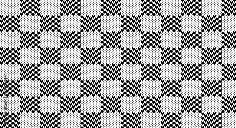 Black and white chess table or gingham knitted pattern, Festive Sweater Design. Seamless Knitted Pattern