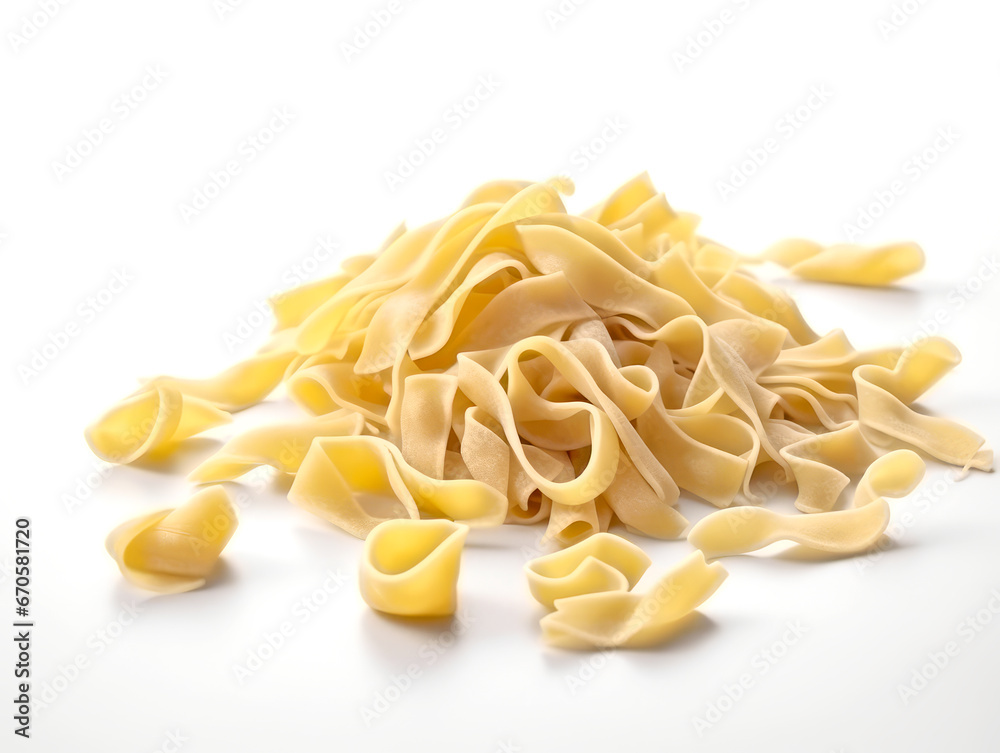 Italian dry uncooked pasta isolated on a white background.