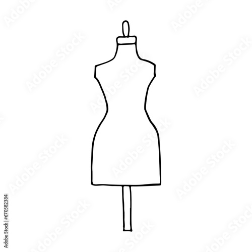 A tailor's mannequin in the shape of a human torso. For trying on and showing clothes. Doodle. Vector illustration. Hand drawn. Outline.