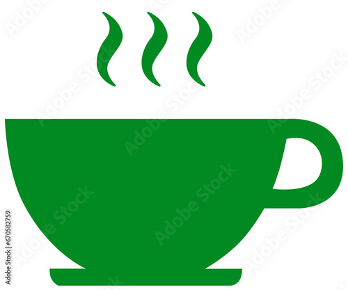 Icono de taza de café verde con humo photo