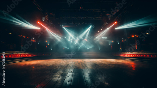 a nightclub small stage flanked by huge speakers spotlights  © Sabana
