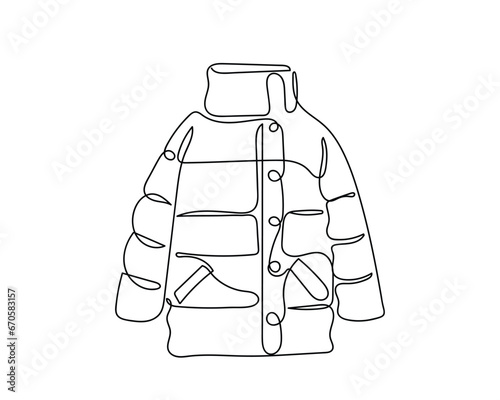 winter clothes line art. Clothes, footwear, Coats, dresses, trousers line art. Fashion. Winter cap scarf blazer sweater hoodie and coat set. Continuous line art of winter clothing. Fall trends. Winter
