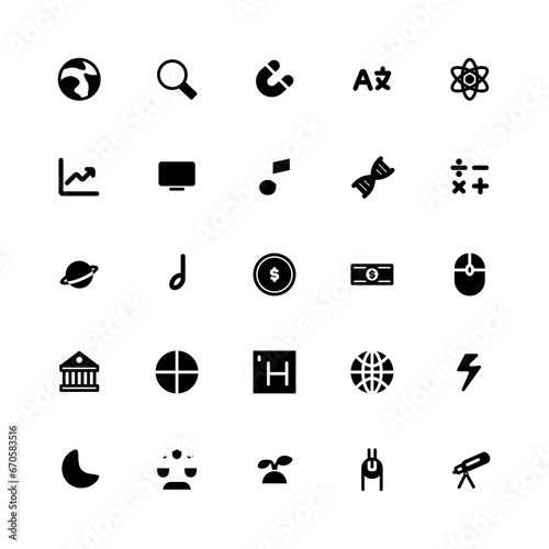 Education subject icon set - Solid monochrome