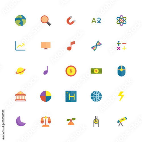 Education subject icon set - Flat color