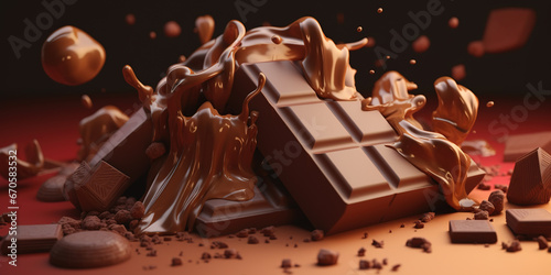 Chocolate Bars Render With Splashes Of Chocolate