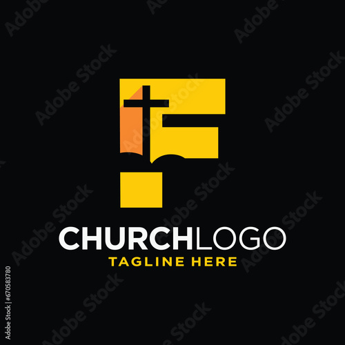 Letter F Church Logo Design Template Inspiration, Vector Illustration.