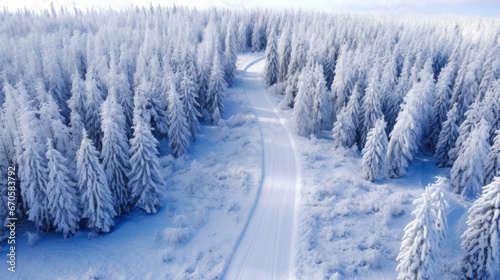 Mountain forest snowy road. Winter mountain landscape. Nature concept, mountainous area.