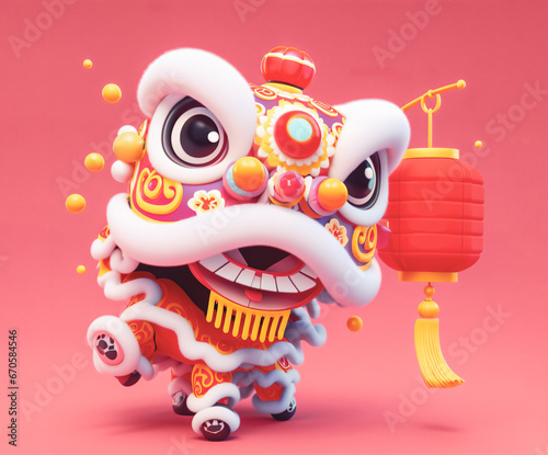 Cute lion dance, Chinese traditional lion dance performance, New Year 3d illustration, New Year, 2025 Year of the snake, Lunar New Year, New Year's Eve, New Year's Day2025年 正月 巳年 舞狮 photo