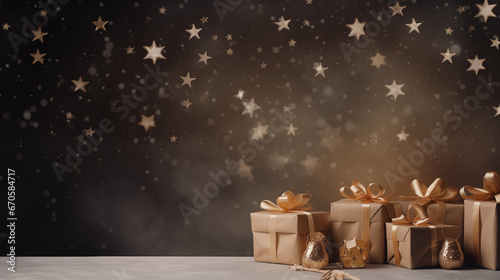 Mikołajki - prezenty pod choinkę na gwiazdkę - tło na życzenia na święta Bożego Narodzenia. Xmas. Wesołych Świąt. 