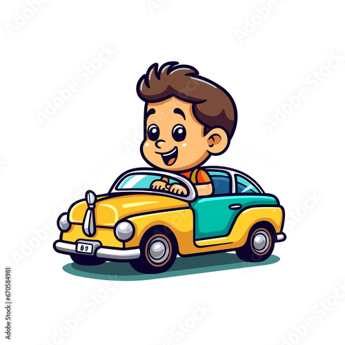 Cute Boy Driving Car   Cartoon   Illustration  Cartoon PNG