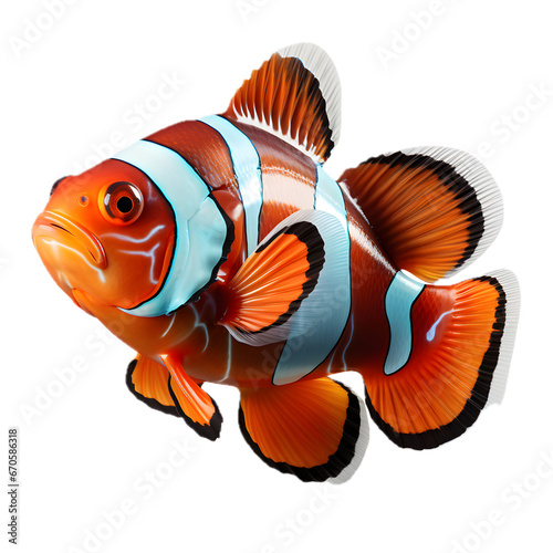 colorful clown anemone fish, clownfish closeup isolated on transparent background, png