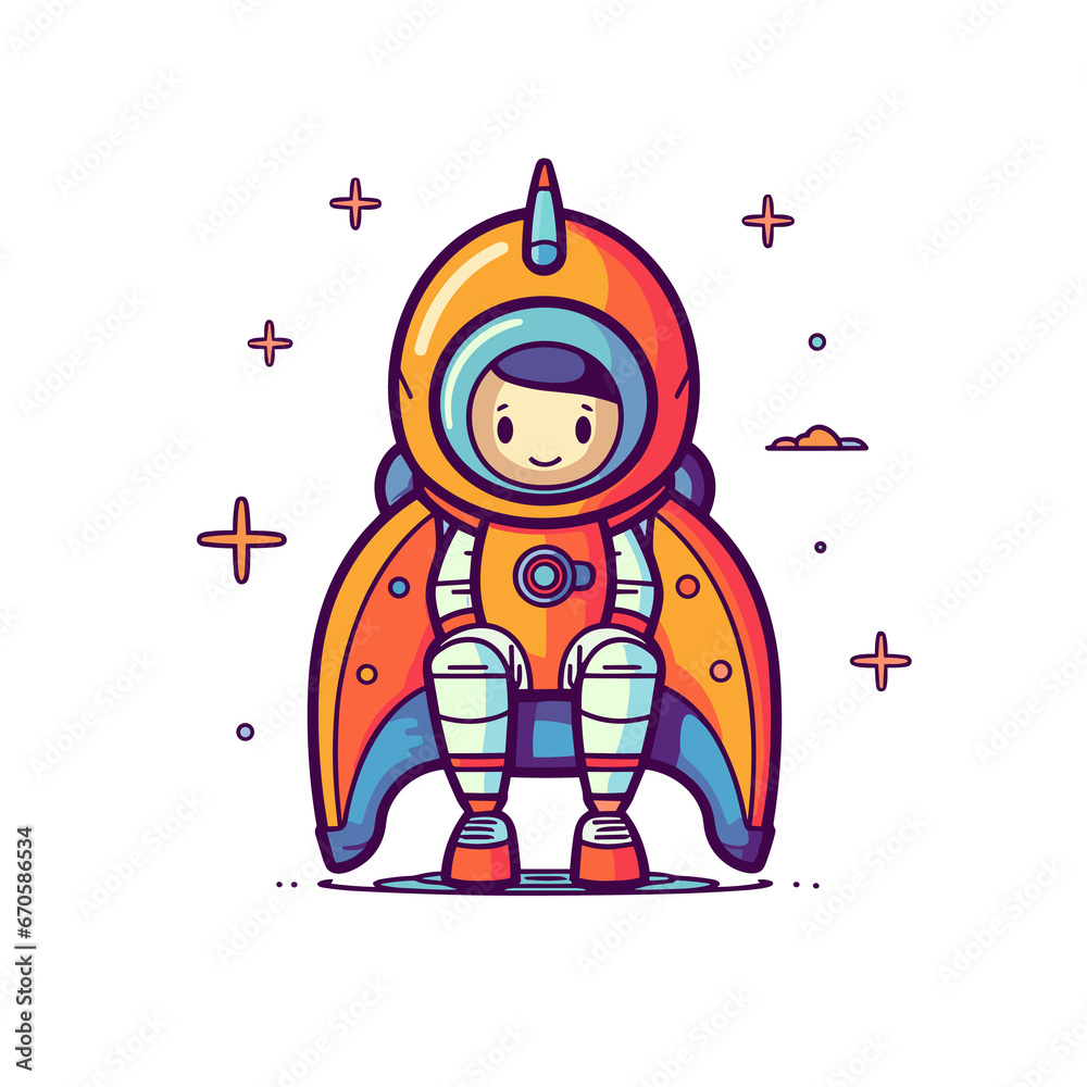 Cute Astronaut Sitting On Rocket , Cartoon , Illustration, Cartoon PNG