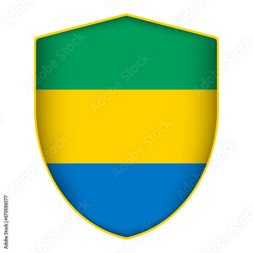 Gabon flag in shield shape. Vector illustration. Free Download Gabon flag in shield shape. Vector illustration. - GFXLoad
