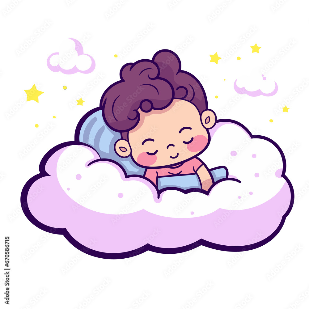 Cute Baby Sleeping On Cloud Pillow , Cartoon , Illustration, Cartoon PNG