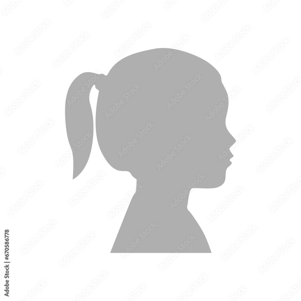 Vector illustration. Gray silhouette of a baby girl on a white background. Suitable for social media profiles, icons, screensavers and as a template.