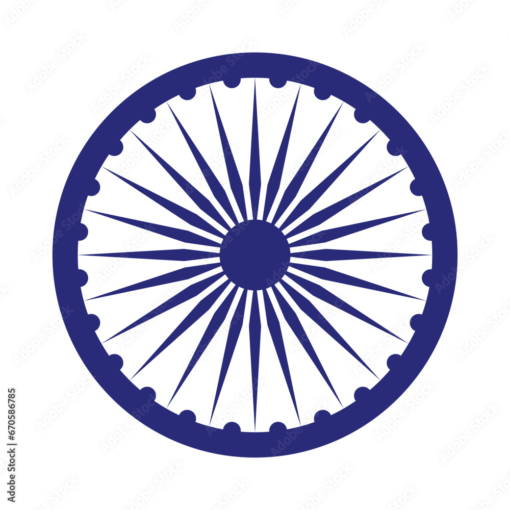 Ashok chakra with 24 sticks, centre part of indian flag, blue wheel