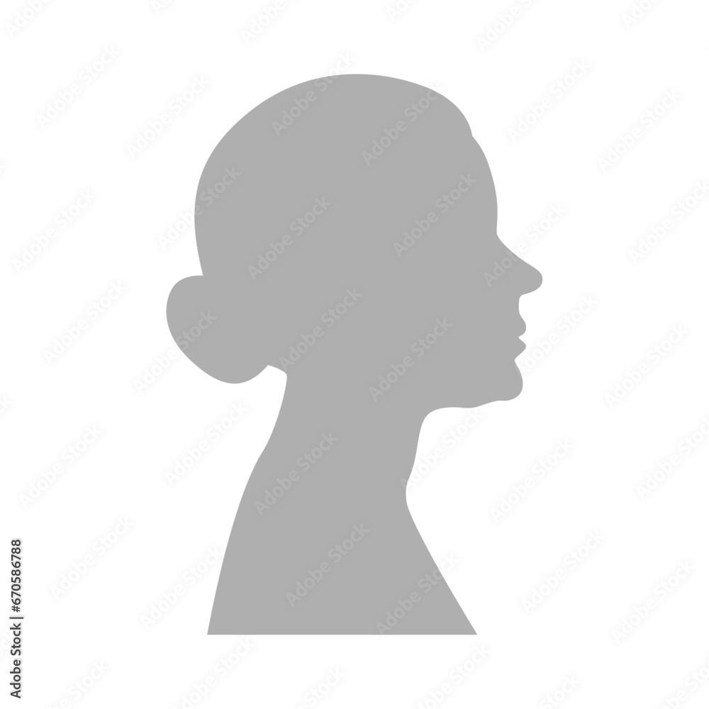 Vector illustration. Gray silhouette of a elderly woman on a white background. Suitable for social media profiles, icons, screensavers and as a template.