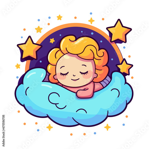 Cute Baby Sleeping On Cloud Pillow , Cartoon , Illustration, Cartoon PNG