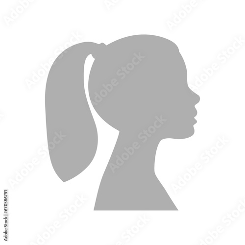 Vector illustration. Gray silhouette of a teen girl on a white background. Suitable for social media profiles, icons, screensavers and as a template.