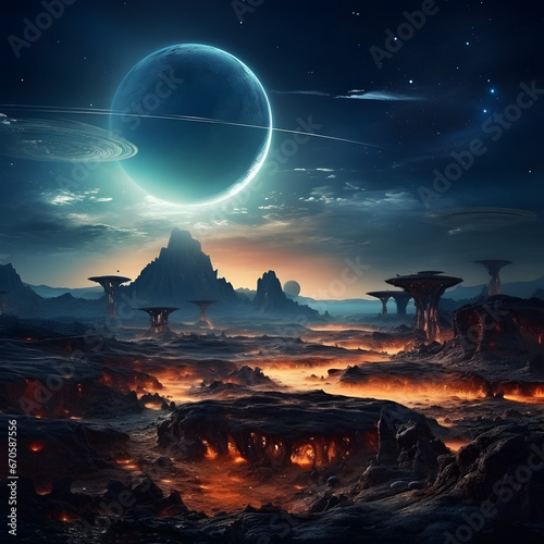 Alien world landscape illustration background