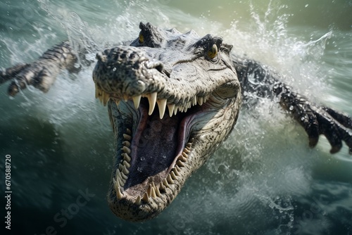 Wild reptile water river dangerous predator crocodile nature alligator wildlife animal mouth © VICHIZH