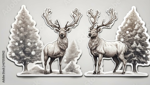 High Resolution christmas reindeer sticker white outline 