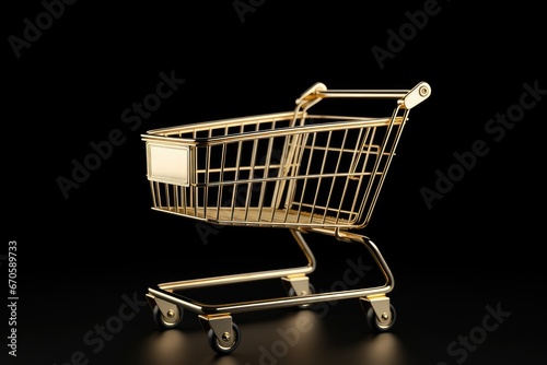 Premium Shopping: Elegant Gold Shopping Trolley Isolated on Dark Backdrop