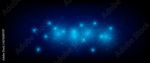 Abstract futuristic - Molecules technology with polygonal shapes on dark blue background. Illustration Vector design digital technology concept. Global network connection. 