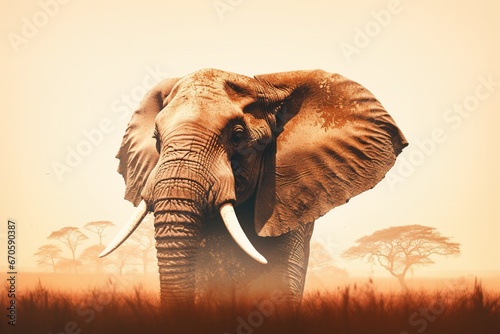 Savannah Serenity: Professional Elephant Safari Double Exposure