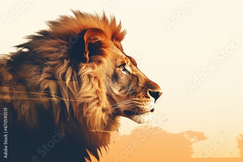 Safari King: Captivating Double Exposure Lion Portrait photo