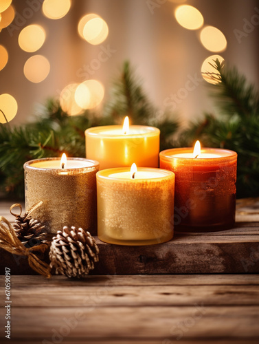 A beautiful background of candles decorated in the Christmas night with beautiful light and bokeh