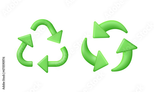 3D Set of recycling symbol. Recycle Reuse Reduce Icon. Biodegradable Recycled. Earth Day, Environment day.