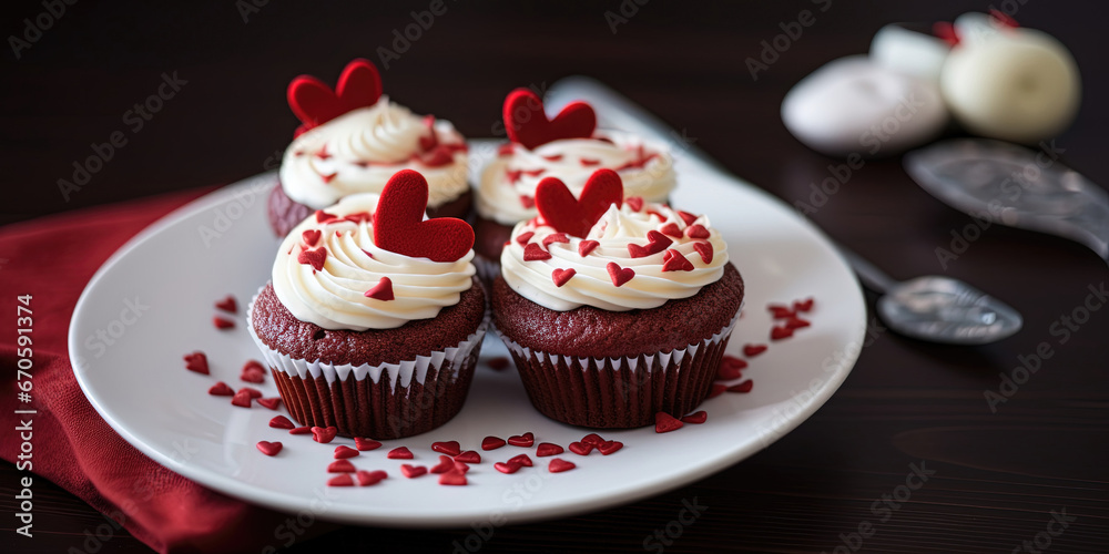 Close-Up Of Several Cupcakes With Heart Shaped Sprinkles