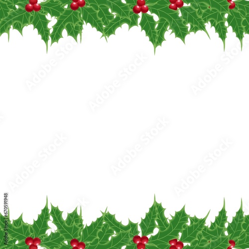 Christmas mistletoe frame with red berries isolated on white background 