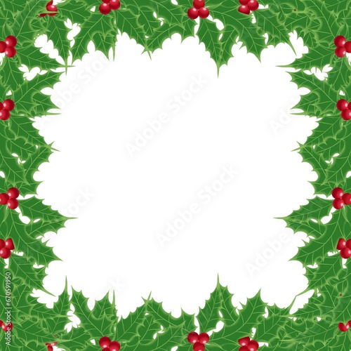 Christmas mistletoe frame with red berries isolated on white background 