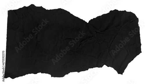 A piece of black crumpled paper on a blank background. photo