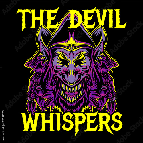 Aggressive demon beast head in colorful style vector illustration