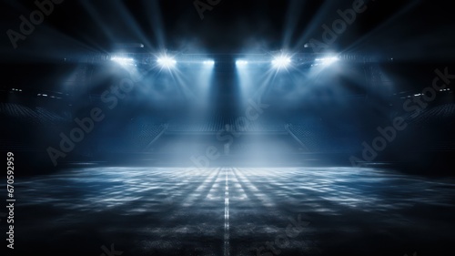 light beams on a stage on a stadium blue lights
