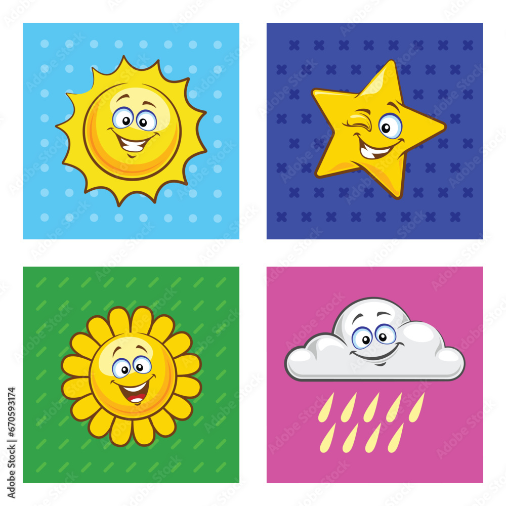 Doodle set vector with smiley face on it.