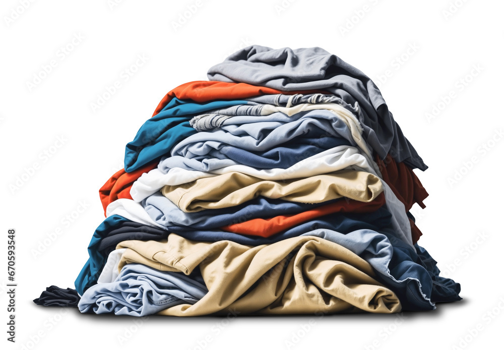 Pile of dirty clothes isolated on transparent background - obrazy, fototapety, plakaty 