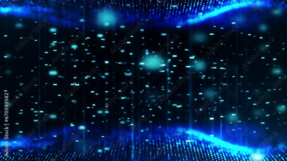 Abstract digital particle wave and light abstract background. Technology digital wave background concept. abstract motion wave blue dots with glowing defocused particles background.