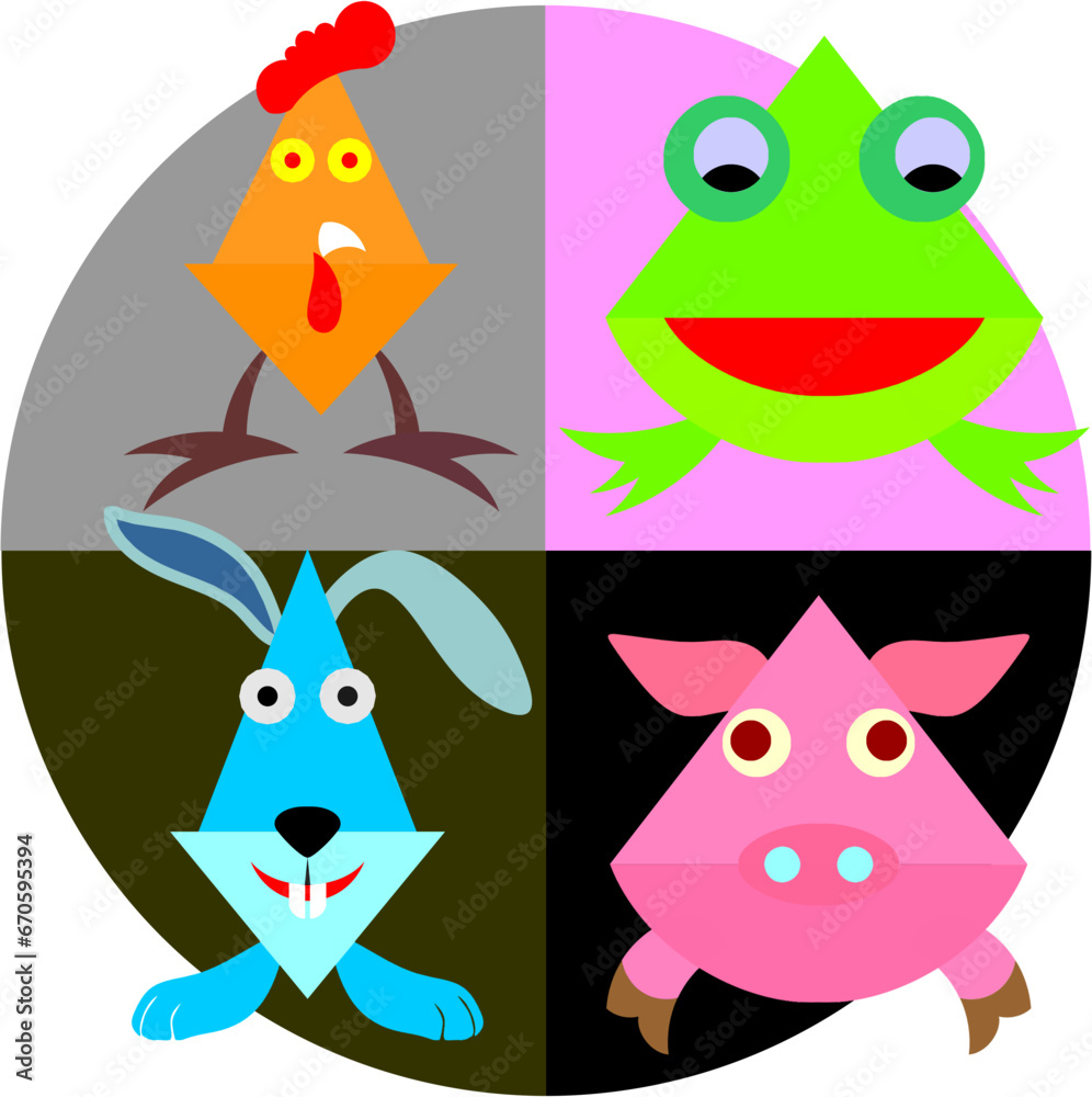 Fototapeta premium CUTE ANIMALS RABBIT FROG PIG CHICKEN